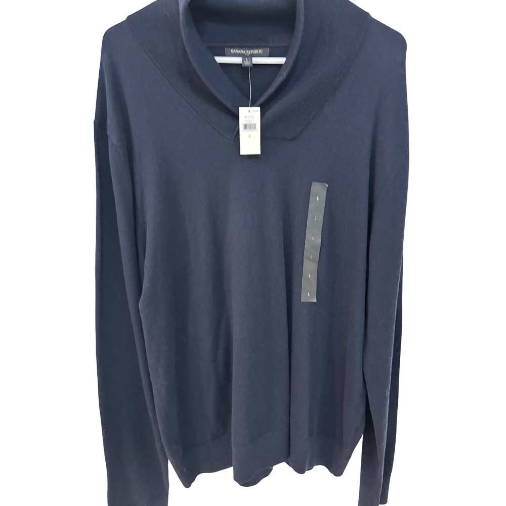 Banana Republic Mens Sweater‎ Large L Shawl Collar Navy Blue Knitwear Top
